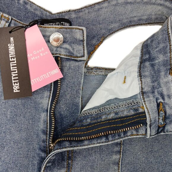 Pretty Little Thing Womens Size 4 Jeans Vintage Wash Cut Out Stretch Waistband - Picture 3 of 9